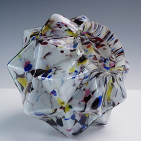 Hand Blown Art Glass Light Shade, Multicolor Spatter Pattern