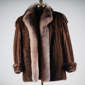 Alaskan Custom Mink Fur Coat w/ Fox Trim & Removable Zipper Sleeves