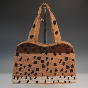Beaded Animal Print Evening Bag