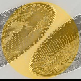 1986 1 oz American Gold Eagle 50 Dollar Coin: Issued by the United States Mint in 1986, this 1 oz American Gold Eagle bullion coin carries a face value of 50 dollars. The obverse design is derived from Augustus Saint-Gaudens' 1907 Gold Double Eag