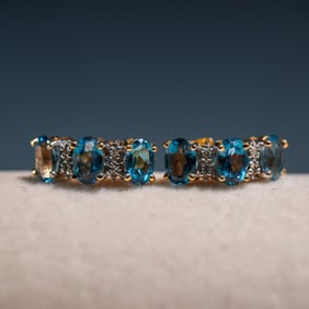 14K Gold Blue Topaz & Diamond Earrings