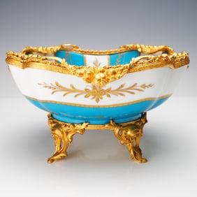 Limoges France Porcelain Center Bowl, Gilt Bronze Mounts