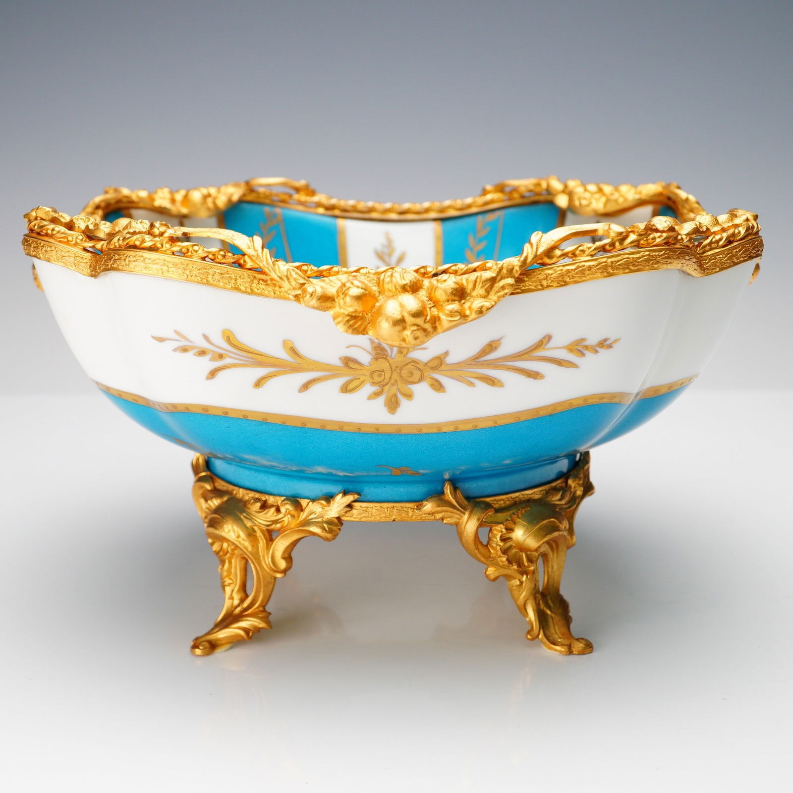 Limoges France Porcelain Center Bowl, Gilt Bronze Mounts (1 of 8)