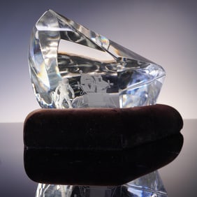 2pc Hadeland Crystal Sculpture + Base, Man on the Moon