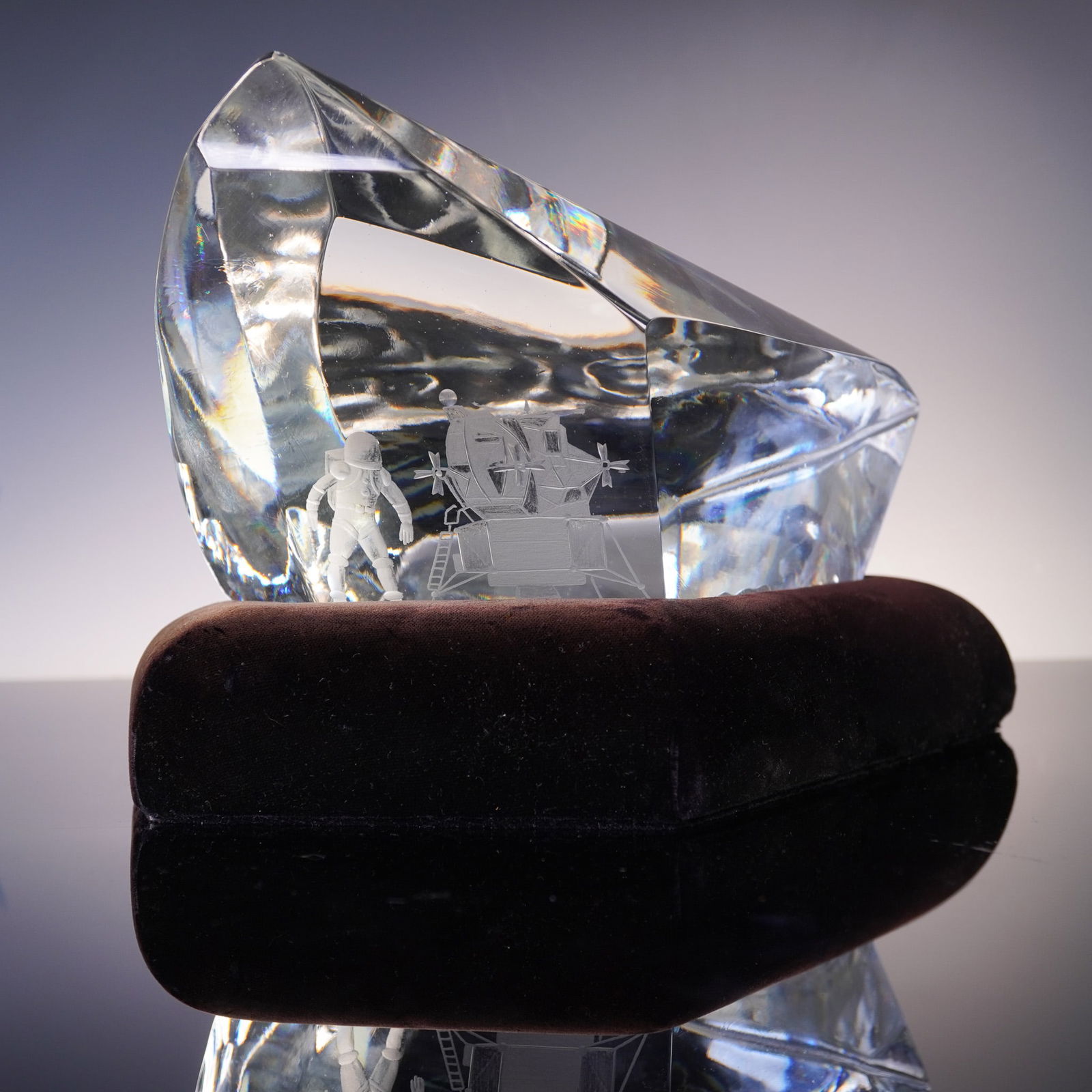 2pc Hadeland Crystal Sculpture + Base, Man on the Moon (1 of 8)