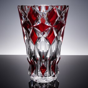 St Louis Crystal and Ruby Vase, Deauville Pattern