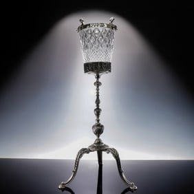 American Cut Crystal and Silver Plate Champagne Bucket and Stand
