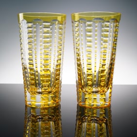 Pair of William Yeoward Yellow Cut Crystal Tumblers