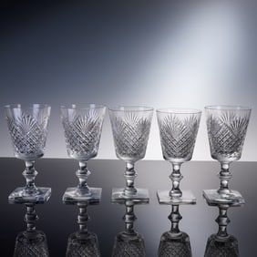 5pc Hawkes Crystal Claret Wine Glass, Strawberry, Diamond & Fan