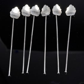 6pc Sterling Silver Leaf-Top Drink Stirrers, RM Mexico