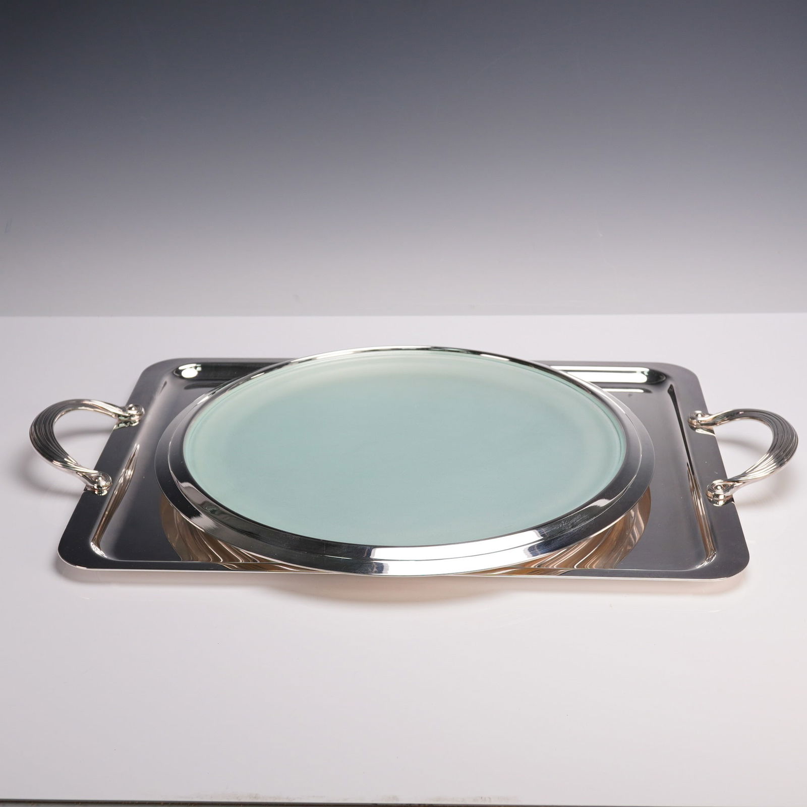 2pc Christofle Silverplate Serving Trays, Rectangular and Round (1 of 8)