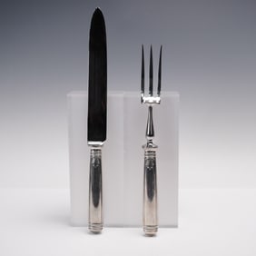 Pair of Christofle Silver-Plated Roast Carving Blade and Fork, Malmaison