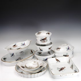 11pc Lourioux France Le Faune Bird Decorated Covered Bakeware Set plus Lids