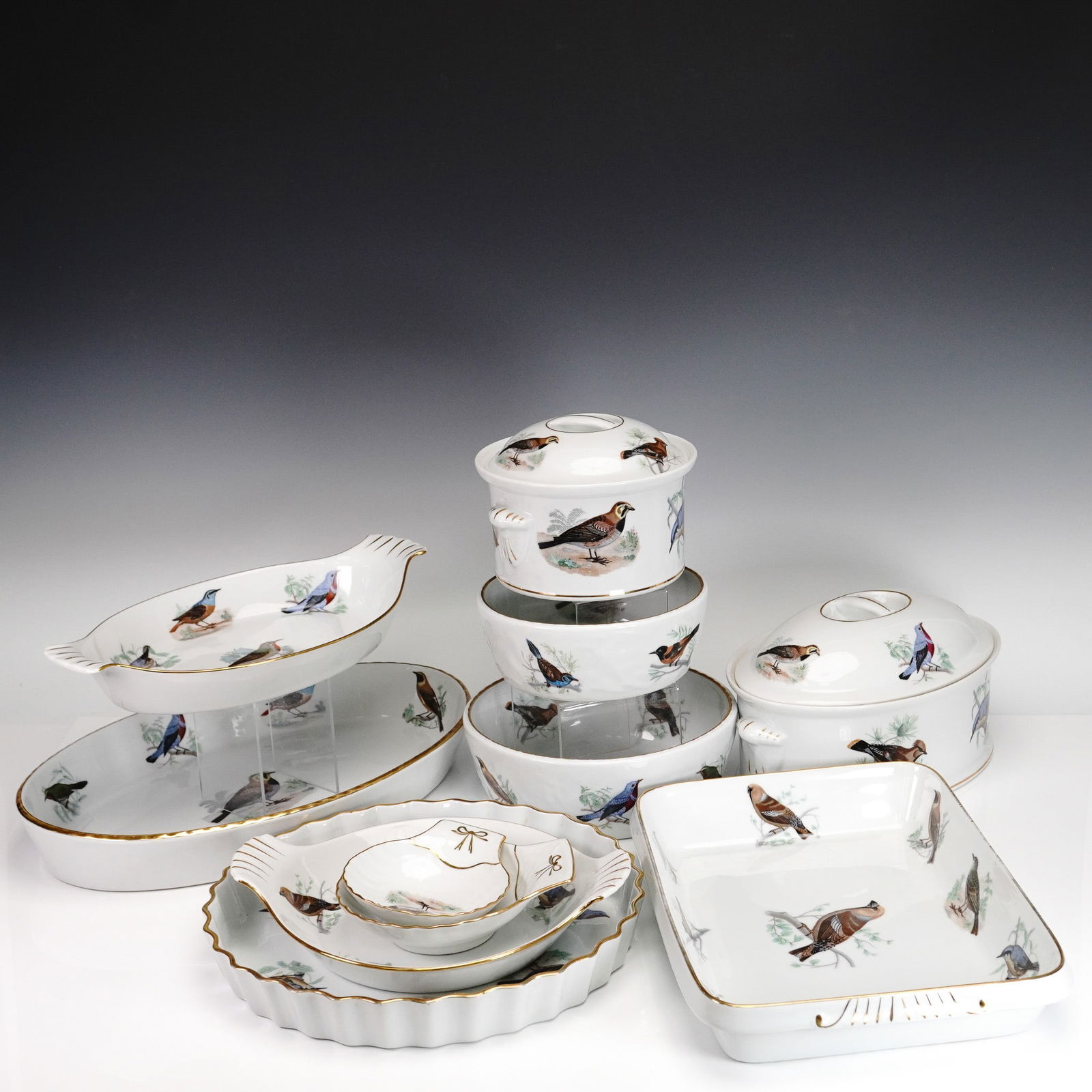 11pc Lourioux France Le Faune Bird Decorated Covered Bakeware Set plus Lids (1 of 5)