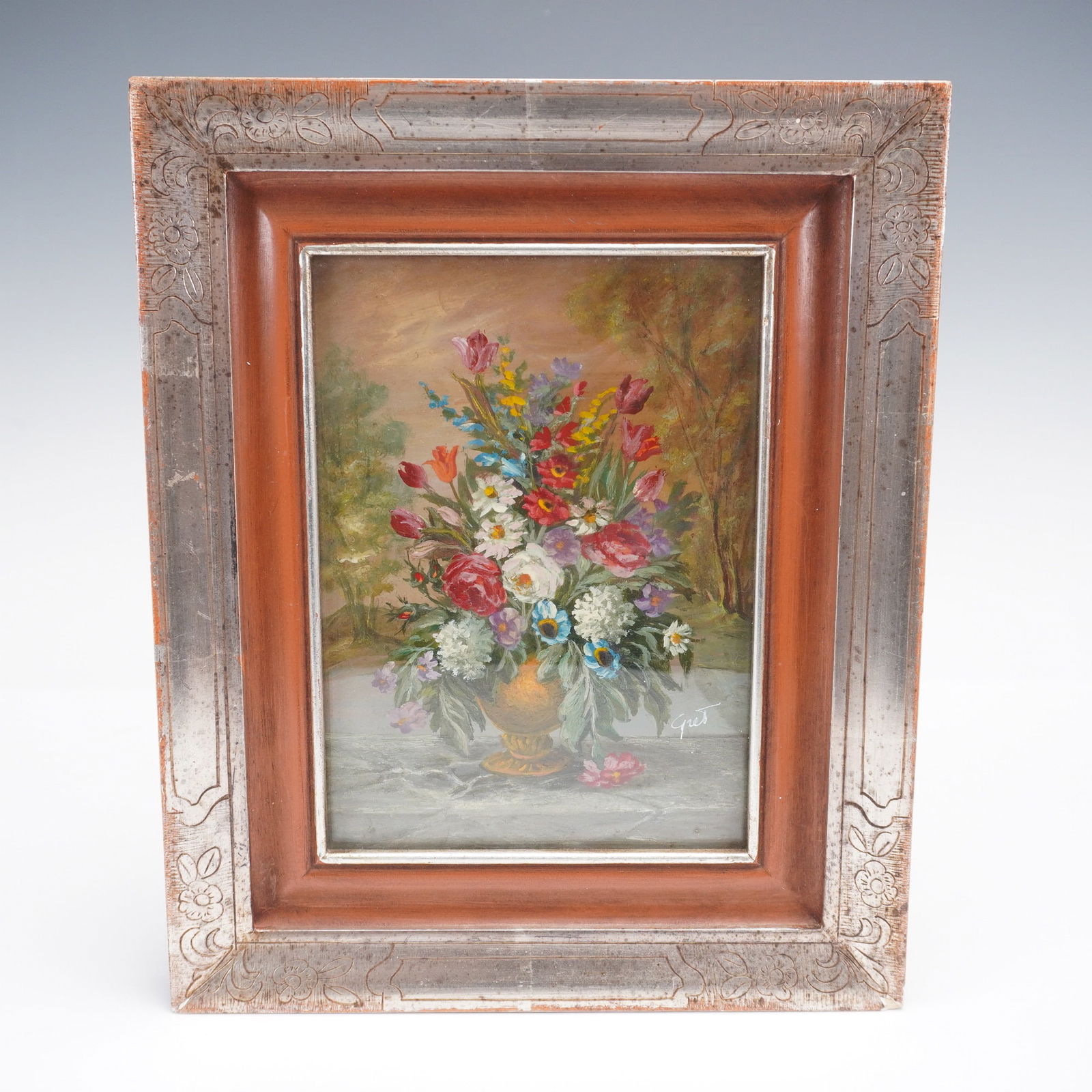 Antique Still Life Oil on Board, Signed by Gret (1 of 5)