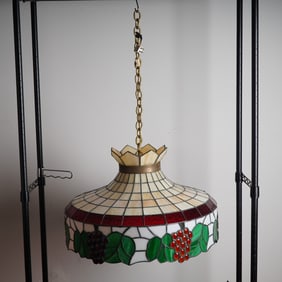 Stained Glass Hanging Chandelier, Grape Motif Shade