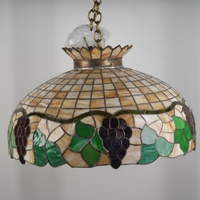 Stained Glass Hanging Pendant Lamp, Grape & Leaf Motif