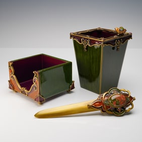3pc Jay Strongwater Enamel and Jeweled Desk Accessory Set