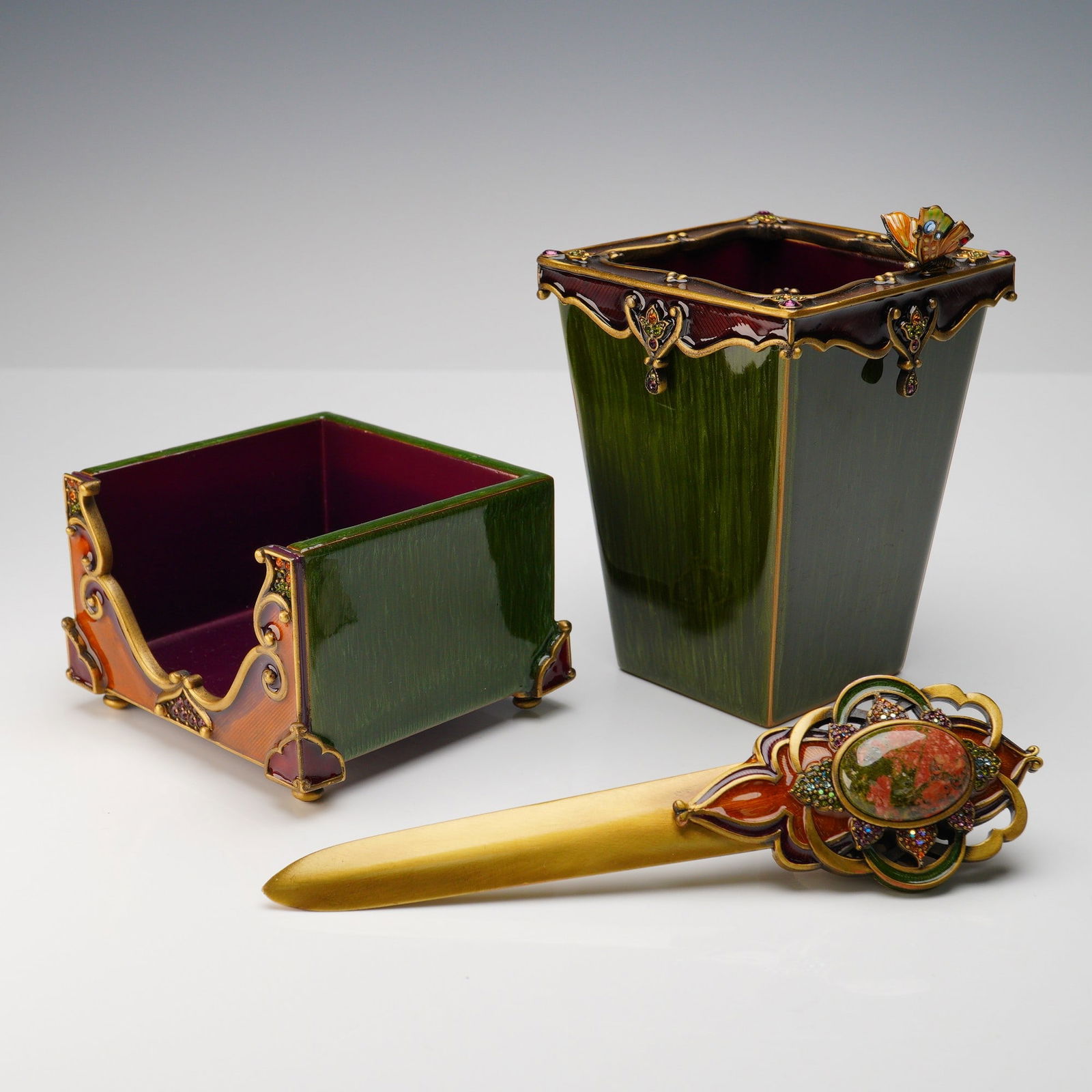 3pc Jay Strongwater Enamel and Jeweled Desk Accessory Set (1 of 10)