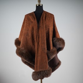 Adrienne Landau for Lillie Rubin Embellished Suede Cape with Fur Trim