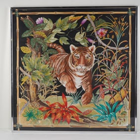 Framed Gucci Silk Scarf, Jungle Tiger Design