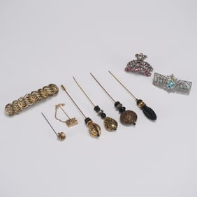 9pc Hat Pins & Hair Accessories, Mixed Metal Designs