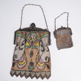 2pc Art Deco Painted Metal Mesh Coin Purses