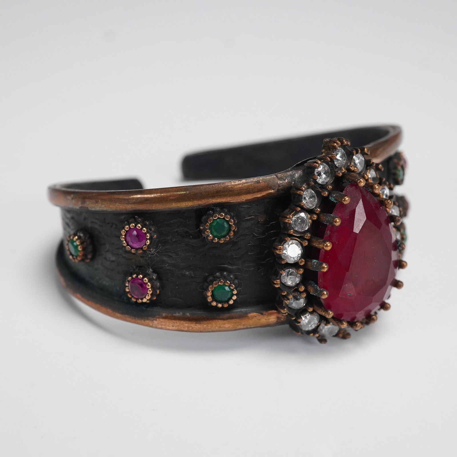 Vintage Style Cuff Bracelet with Faux Ruby and Crystal Accents (1 of 3)