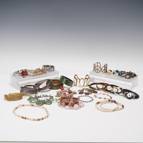 30pc Assorted Costume Jewelry Lot, Includes Sterling Bangles