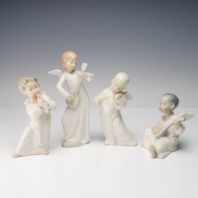 4pc Lladro and Nao Porcelain Angel Musician Figurines