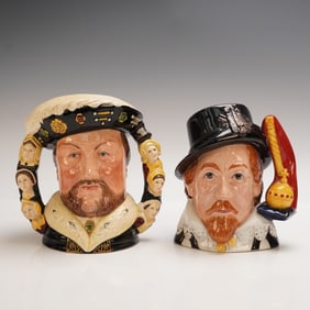 Royal Doulton Character Jugs, King Henry VIII D6888 & King James I D7181