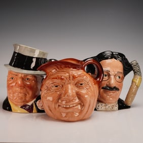 3pc Royal Doulton Character Jugs, Barleycorn, Marx, Fields