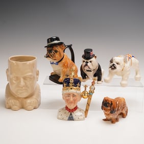 6pc British & American Collectible Figurines, Toby and Character Jugs