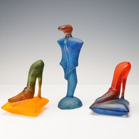 3pc Kjell Engman for Kosta Boda Catwalk Series Art Glass Sculptures