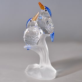 Swarovski Crystal Figurine, Malachite Kingfishers