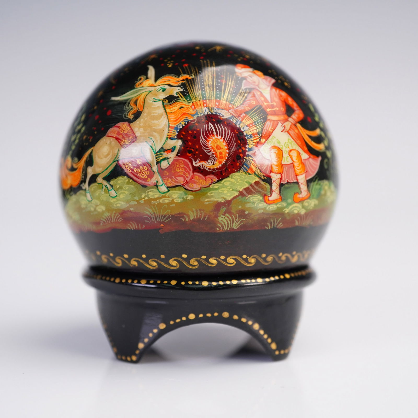 Russian Lacquer Miniature Dome Box - Firebird Theme, Kholuy School (1 of 6)