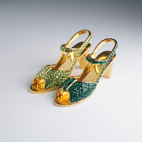 Rucinni Jeweled High Heel Pair - Emerald & Lime Crystal Miniatures