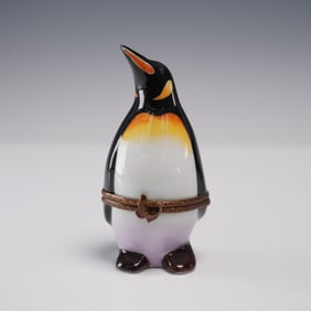 Limoges France Porcelain Box, Penguin with Fish Clasp