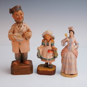 3pc Anri Hand Carved Figurines