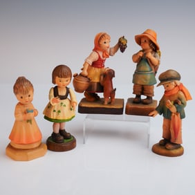 5pc Anri Hand Carved Wooden Figurines