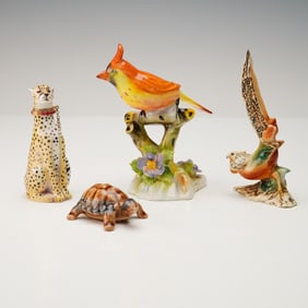 4pc Hand-Painted Porcelain Animal Figurines, Royal Adderley & Halcyon Days