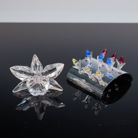 2pc Swarovski Crystal Orchid & Mini Tulips With Stand