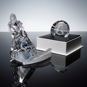 2pc Swarovski Crystal Figurine, Cinderella with Slipper + Plaque