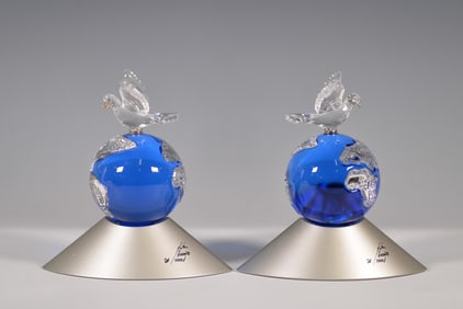 2pc Swarovski Signed Millennium Dove Pair Paperweight