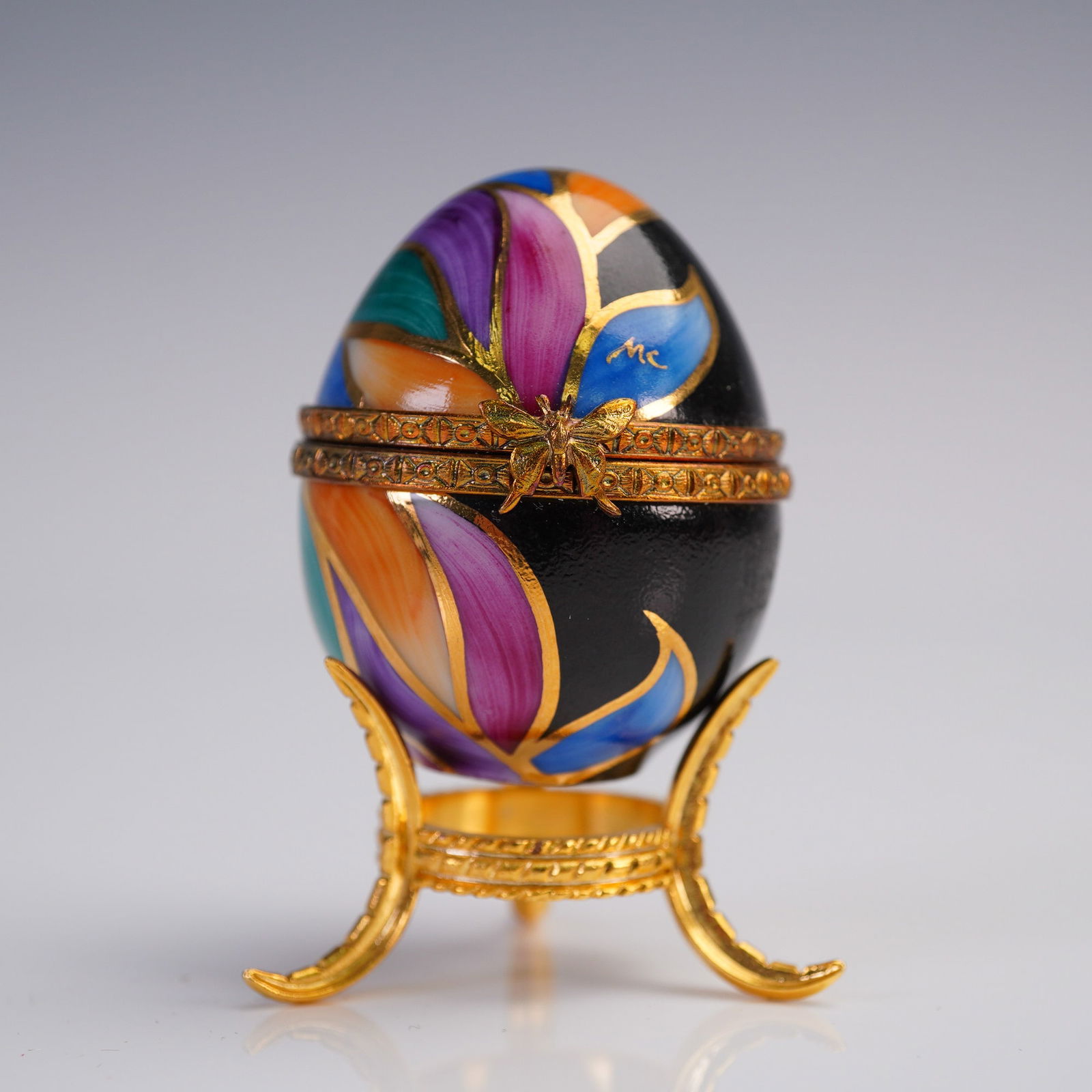 Limoges Porcelain Egg Trinket Box, Multicolor with Butterfly Clasp (1 of 6)