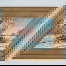 Winter Sleigh Ride Oil on Board Painting, Signed Stevens