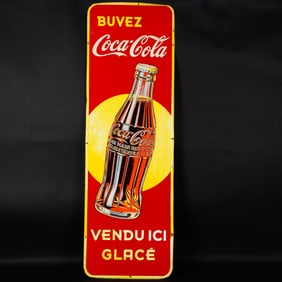 Coca-Cola French Canadian Tall Tin Sign, Buvez Coca-Cola Glace