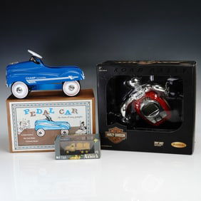 3 pc Toy Lot, Harley Davidson Road Rally, Xonex Champ Pedal Car & Tanker