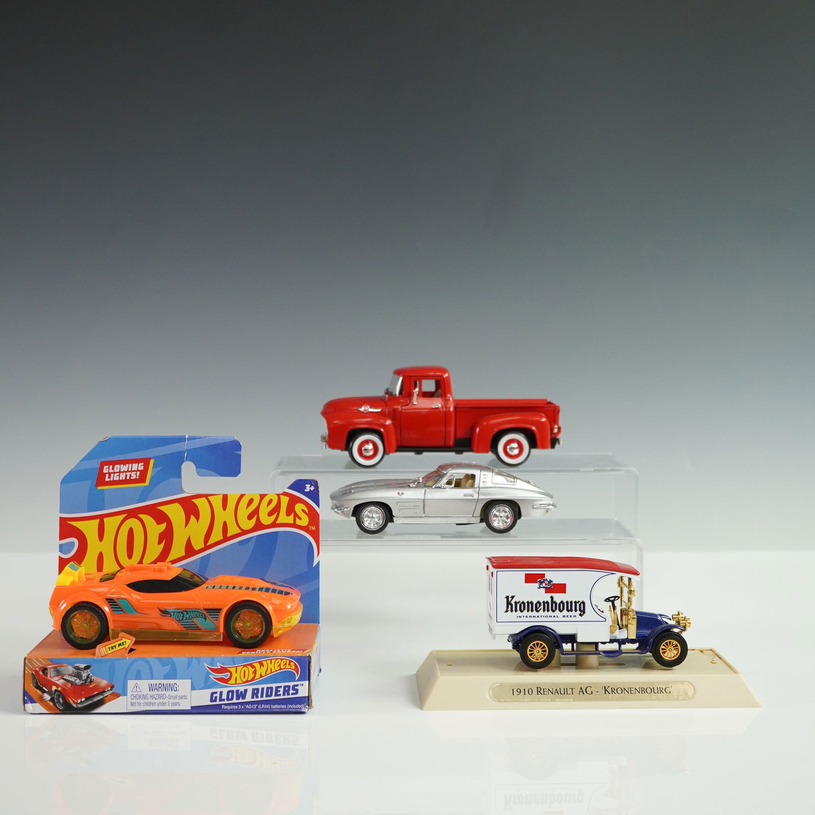4pc Toy Cars, Ford Pickup, Corvette, Hot Wheels Glow Riders, Renault (1 of 6)