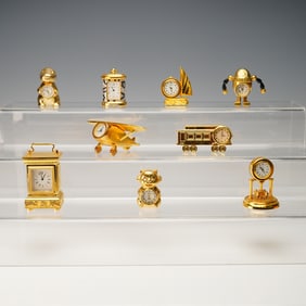 9pc Miniature Desk Clocks, Gold-Tone